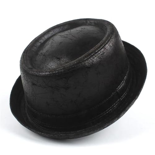 CLoxks Cowboyhüte Herren Hut Für Papa Schwarzer Fedora Hut Für Gentleman Flat Bowler Porkpie Top Jazz Hut 60Cm Dark Coffee-Leder von CLoxks