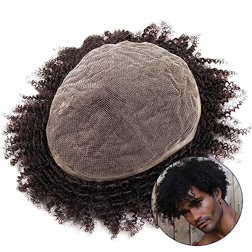 Echthaar Toupet für Männer Afro-Lockenperücken-Toupet for Männer, Vollspitze-Toupet-Perücken for schwarze Männer, 4–12 mm lockiges Männerhaar, Prothese, natürliches schwarzes Echthaar, Systemeinheit P von CLoxks