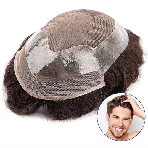 Echthaar Toupet für Männer Herren-Toupet, Herreneinheit, kurze Perücken, strapazierfähige Lace-Front-Perücke mit Mono-Top und PU-Around-Haarersatzsystemen, Wellen-Echthaar-Toupet Perücke Männer (Colo von CLoxks