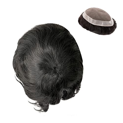 Echthaar Toupet für Männer Man Toupee Fine Mono NPU Human Hair Wigs 6" Indian Human Hair Replacement System Straight Men Kapillarprothese Haarteil Perücke Männer (Color : Straight Toupee 1B 120%, Si von CLoxks