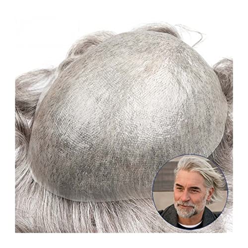 Echthaar Toupet für Männer Men Toupee 0.03mm PU Ultra Thin Skin Natural Human Hair Replacement System #1B Mixed 65% Grey Male Wig Hair Capillary Prosthesis Wave Remy Hairpiece Perücke Männer (Color : von CLoxks