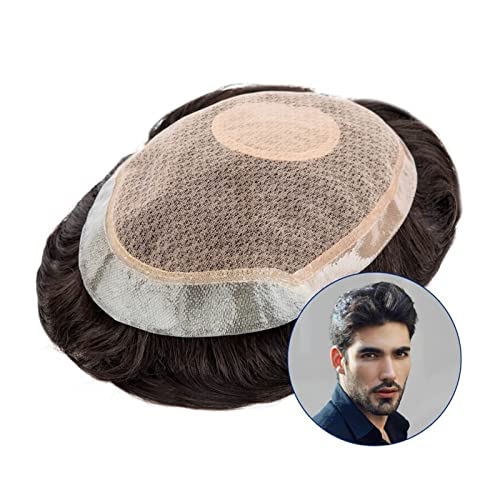 Echthaar Toupet für Männer Men Toupee Durable Silk Base and PU Breathable Lace Hand Tied Male Wig Wave Human Hair Replacement System Male Hair Prosthesis Perücke Männer (Color : 15cmX20cm, Size : 12 von CLoxks