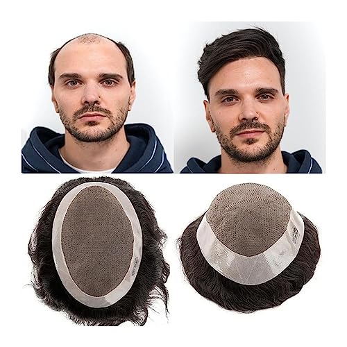 Herren Toupet Toupet for Männer, feines Mono-Echthaar-Toupet-Ersatzsystem mit PU-Umrandung for Männer, natürlicher Haaransatz, mittlere Dichte, langlebige männliche Haarprothese Kurze Herrenperücke ( von CLoxks