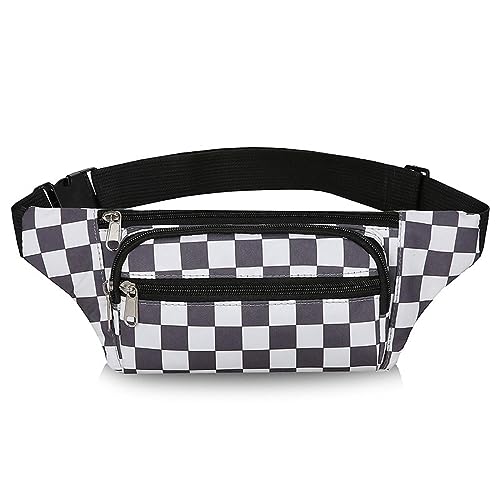 Hüfttaschen Checkerboard Checker Taillentasche Für Frauen Mode Nylon Schwarz Und Weiß Checker Taillentasche Für Handytasche Große Kapazität Laufsport Hüfttasche Für Frauen 2088Grau von CLoxks