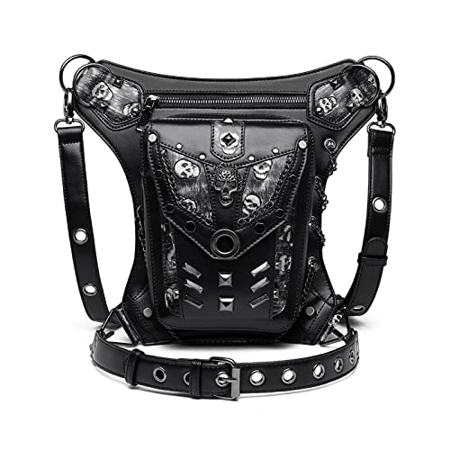 Hüfttaschen Modetasche Frauen Punk Kettentasche Skull Head Motorrad Damen Eine Schulter Umhängetasche Hüfttasche Männer Fbg100Bk von CLoxks