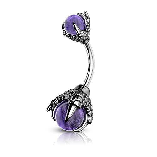 CM Crareesi Mania Bauchnabelpiercing Chirurgenstahl 16G 10mm Stablänge Violett Drachenkrallen Bauchnabel Piercing Schmuck mit natürlicher Edelstein Gem für Damen und Herren von CM Crareesi Mania