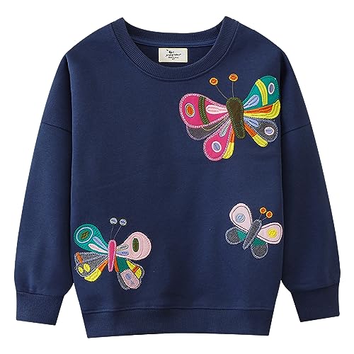 CM-Kid Baby Mädchen Sweatshirt Langarmshirt Kinder Pullover Herbst Winter 2 3 Jahre Schmetterling Dunkelblau Gr.98 von CM-Kid