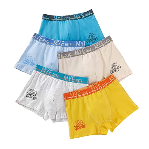 CM-Kid Boxershorts Jungen Unterhosen Kinder Unterwäsche 5er Pack Baumwolle 8-9 Jahre Bunt Truck Gr.134-140 von CM-Kid