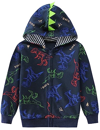 CM-Kid Hoodie Baby Jungen Kapuzenpullover Reißverschluss Kinder Langarm Kapuzenjacke 1 2 Jahre Dinosaurier Dunkelblau Gr.92 von CM-Kid