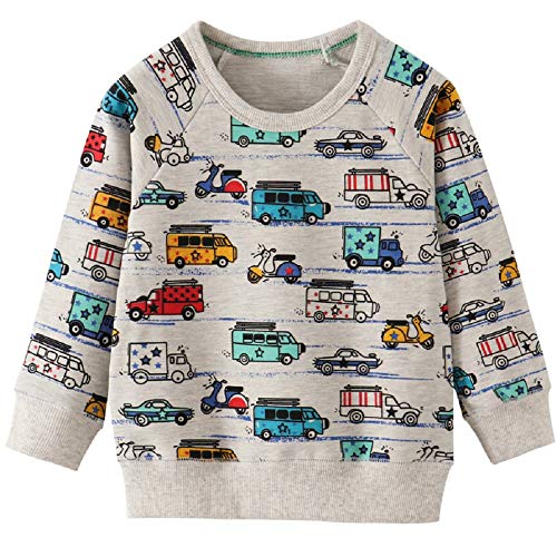 CM-Kid Pullover Jungen Langarm Shirt Kinder Sweatshirt Baumwolle Frühling Herbst Winter Warm 6 7 Jahre Bunt Auto Hellgrau Gr.122 von CM-Kid