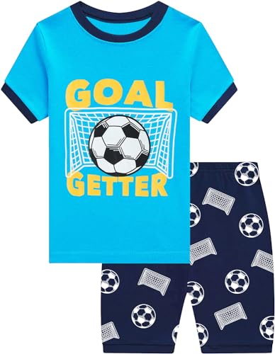 CM-Kid Pyjamas Set Jungen Sommer Kinder Schlafanzug Kurz Nachtwäsche Baumwolle 3 4 Jahre Fußball Blau Gr.104 von CM-Kid