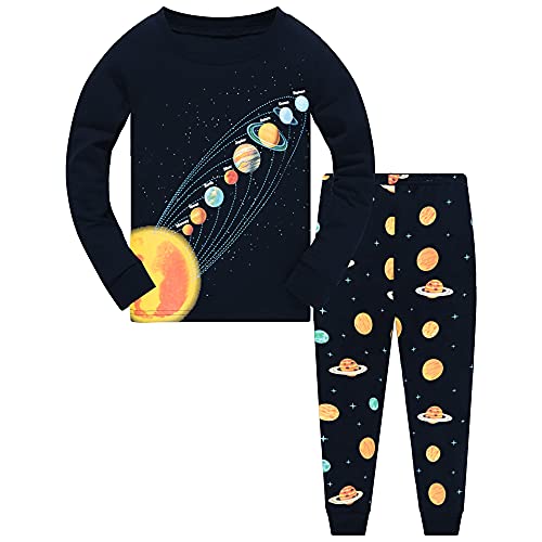 CM-Kid Schlafanzug Jungen Lang Kinder Pyjama Set Baumwolle Frühling Herbst Winter 1-2 Jahre Weltraum Planet Dunkelblau Gr.92 von CM-Kid