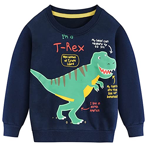 CM-Kid Sweatshirt Jungen Langarm Shirt Baumwolle Kinder Pullover Frühling Herbst Winter Warm Dino Dunkelblau 1 2 Jahre Gr.92 von CM-Kid