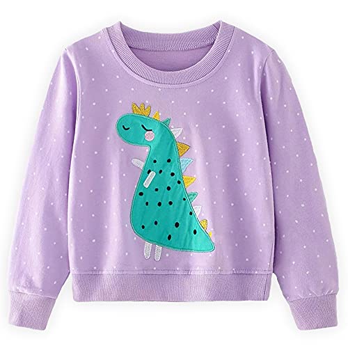 CM-Kid Sweatshirt Mädchen Langarm Shirt Kinder Pullover Baumwolle Frühling Herbst Winter 4 5 Jahre Dinosaurier Lila Gr.110 von CM-Kid