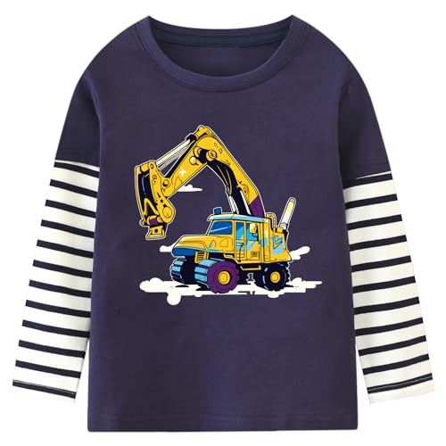 Jungen Langarmshirt Langarm Shirts Kinder Pullover Truck Tops 3 4 Jahre Bagger Dunkelblau Gr.104 von CM-Kid