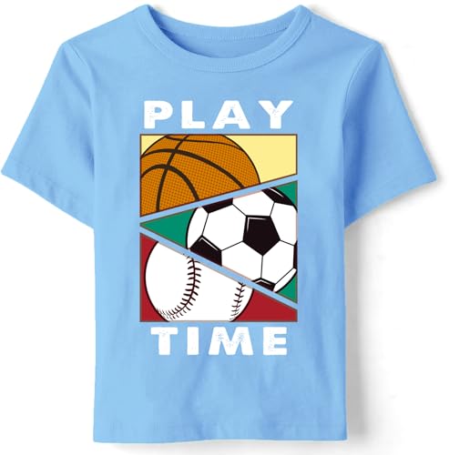 Jungen T-Shirts Kurzarm Fußball Basketball Tennis Tees Kinder Sommer Tops 8 9 Jahre Ball Blau Gr.128 von CM-Kid