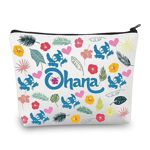 CMNIM Ohana Gifts Ohana Hibiskusblüte Make-up-Tasche Hawaii-Kosmetiktasche Strandtasche für Frauen Cartoon Liebhaber Geschenk Reise Kulturbeutel, Ohana Geschenktasche, Make-up-Tasche von CMNIM