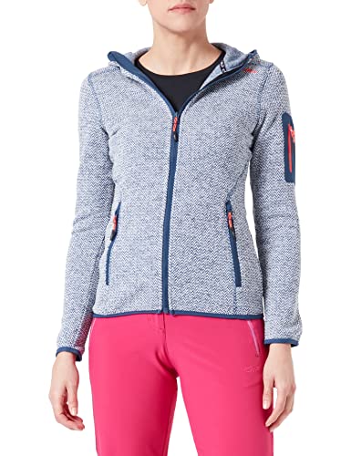 CMP W Knitted Melange Hoody Jacket Blau - Warme Bequeme Damen Fleecejacke, Größe 46 - Farbe Blue Ink - Bianco von CMP