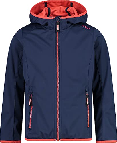 CMP Mädchen Softshell Jacket with Fixed Hood Softshelljacke, Blau-Rot Kiss, 128 von CMP