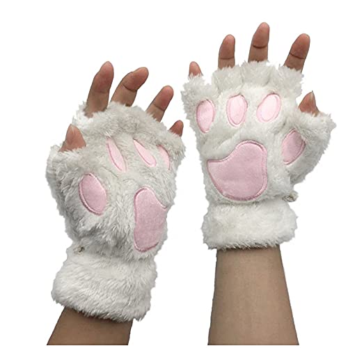 Katzenpfoten Handschuhe 1 Paare Warme Halbfinger Fausthandschuhe Niedliche Cartoon Winter Handschuhe Outdoor Fingerlos Gloves Kunstpelz Plüsch Katzen Krallen Winterhandschuhe für Mädchen Frauen von CNNBYYDS