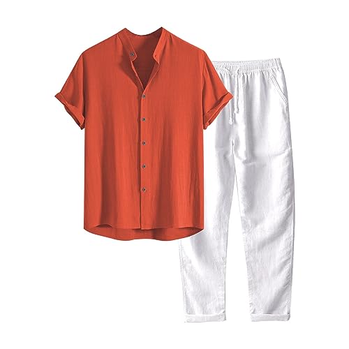 Leinenanzug Herren Sommer Casual Leinen Outfits Set Kurzarm Trainingsanzug Zweiteiler Einfarbig Button-Up Revers Hemd und Leinenhose 2 Teiler Herren Sommer Baggy Freizeitanzug für Strand Urlaub Leinenanzug Herren Sommer Casual Leinen Outfits Set Kurzarm Trainingsanzug Zweiteiler Einfarbig Button-Up Revers Hemd und Leinenhose 2 Teiler Herren Sommer Baggy Freizeitanzug für Strand Urlaub von CNNBYYDS
