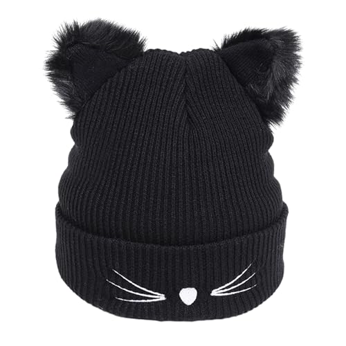 COACOM 1 Stück Katzen-Strickmütze, Herbst und Winter warme Mütze, Damen-Beanie-Mütze, modisches und vielseitiges Accessoire, geeignet für Sport, Arbeit, Reisen, Pflege (schwarz) von COACOM