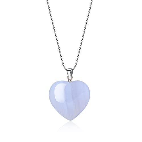 COAI Geschenkideen Damen 925 Sterling Silber Glückskette mit Herz Anhänger Liebe Anhänger aus Chalcedon Heilstein Halskette von COAI