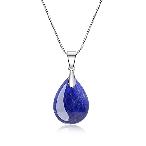 COAI Geschenkideen Damen Halskette 925 Sterling Silber Kette mit Träne der Engel Wassertropfen Anhänger aus Lapislazuli von COAI