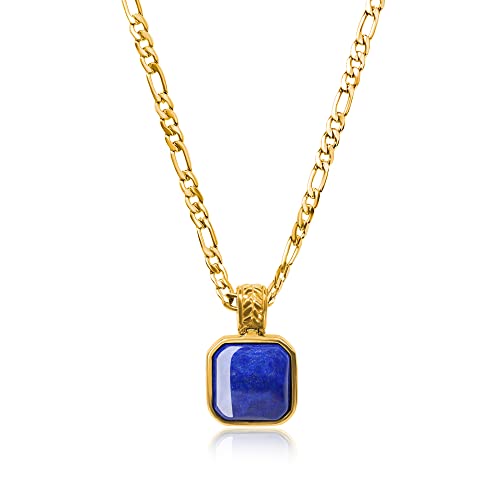 COAI Geschenkideen Damen Vergoldete Figarokette mit Quadrat Kette Anhänger aus Lapislazuli 45cm von COAI