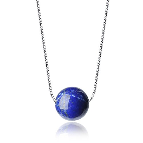 COAI Geschenkideen Lapislazuli Perle Anhänger Geburtssteinkette 925 Sterling Silber Halskette für Frauen Damen von COAI