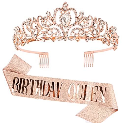 COCIDE Queen Sash & Rhinestone Tiara Set Rose Gold for Women Birthday Decoration Kit Rhinestone Headband for Girl Glitter Crystal Hair Accessories for Party COCIDE Queen Sash & Rhinestone Tiara Set Rose Gold for Women Birthday Decoration Kit Rhinestone Headband for Girl Glitter Crystal Hair Accessories for Party von COCIDE