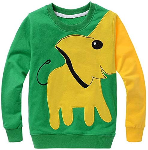 Jungen Kinder Sweatshirt Elefant Baumwolle T-Shirts Pullover Tops Grün DE 116 von EULLA