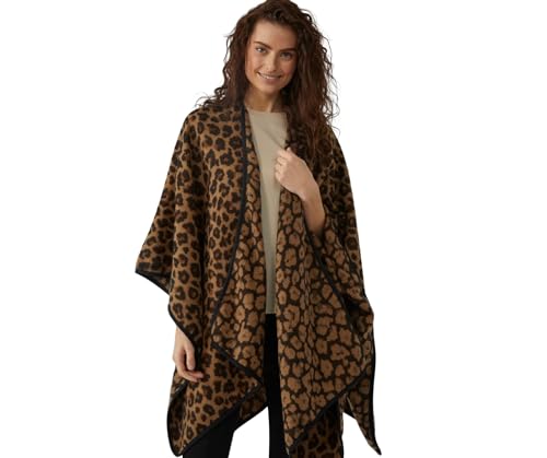 CODELLO Damen Kuschelwarmer Poncho mit gewebtem Leo-Muster von CODELLO