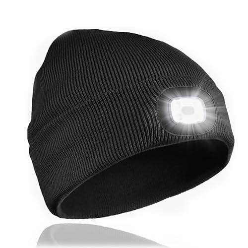 COEKI LED Mütze mit Licht, LED Beanie, Beleuchtete Mütze Aufladbar USB, Einstellbare Unisex Winter Warm Stirnlampe Mütze mit 4 Licht für Männer und Frauen(3 Helligkeitsstufen/Lampe entnehmbar) von COEKI