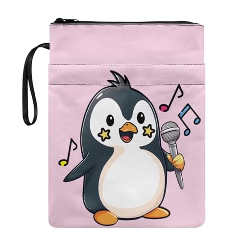 COEQINE Buchhüllen für Taschenbücher, singender Pinguin, 22,9 x 27,9 cm, Teenager, Mädchen, rosa Buchhüllen für Buchliebhaber, tragbare Ketten-Fronttasche von COEQINE