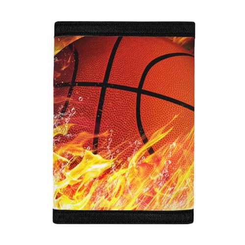 COEQINE Geldbörse für Jungen, leicht, mit Fach für Karten, kleine dreifach gefaltete Münztaschen für Kleinkinder, Jungen, Teenager, 3D-Basketball-Feuerdruck von COEQINE