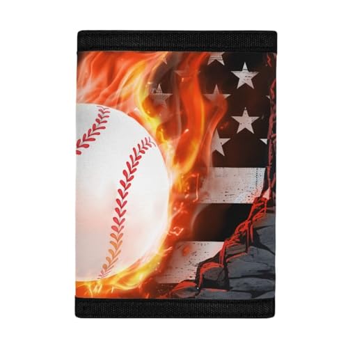 COEQINE Geldbörse für Jungen, leicht, mit Fach für Karten, kleine dreifach gefaltete Münztaschen für Kleinkinder, Jungen, Teenager, Baseball American Flag von COEQINE