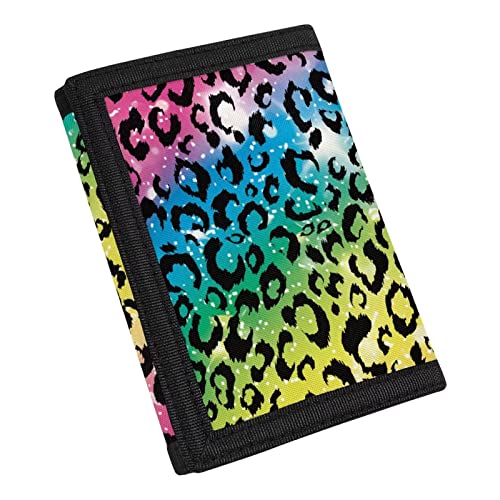 COEQINE Mädchen-Druck-Brieftasche, kleine dreifach gefaltete ästhetische Brieftaschen, Teenager-Mädchen, Geldtasche mit Blume, Rainbow Leopard von COEQINE