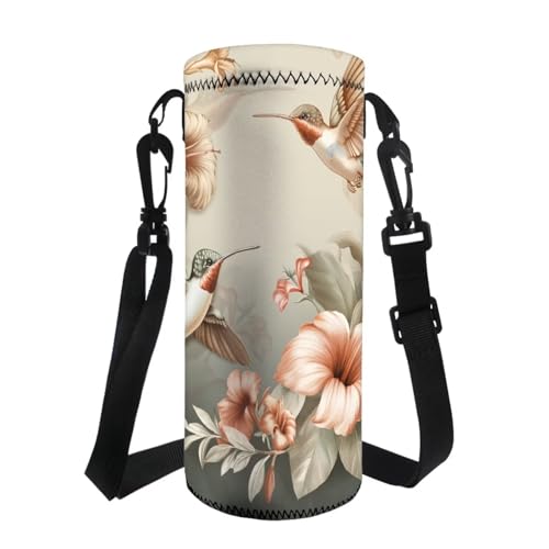 COEQINE Kolibri-Wasserflaschen-Tragetasche, Blumenmuster, Retro, waschbar, Wasserflaschen-Tasche mit Schultergurt, für Kinder, Mädchen, Mittelschule, Wasserflasche mit Gurt, Crossbody für Rucksack, von COEQINE