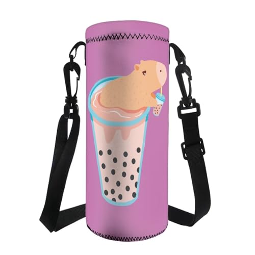 COEQINE Wasserflaschenhalter für Kinder, für Schule, niedliches Tier, Capybara-Muster, Kinder-Sport-Trinkflaschenhalter mit verstellbarem Riemen, Violett von COEQINE