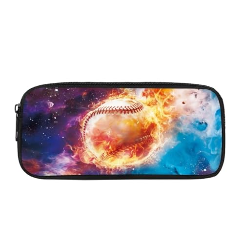 COEQINE Wolf-Federmäppchen für Jungen im Alter von 9–12 Jahren, cooles Tiermuster, Stiftehalter für den Schreibtisch, langlebiger Stiftehalter, Galaxy Baseball 3D Fire Ball Print, Einheitsgröße, von COEQINE