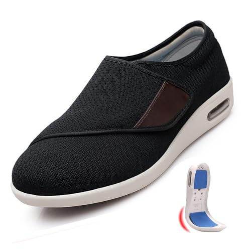 COITROZR Diabetikerschuhe Unisex, Extra Weit Einstellbare Schuhe, Aufgeblähte Füße Schuhe, rutschfest Atmungsaktiv Ödem Klettverschluss Schuhe ohne Naht (Color : Black, Size : 36 EU) von COITROZR