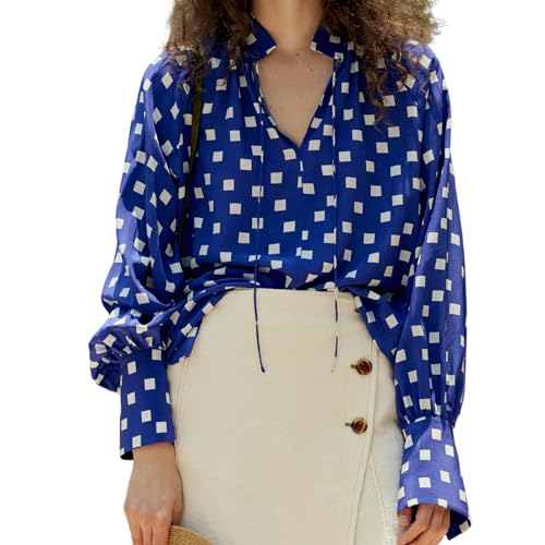 Seidenbluse für Damen, 100 % reine Seide, langärmelig, luxuriös, glatt, V-Ausschnitt, gestreifte Hemden für Damen, Blau, Mittel Seidenbluse für Damen, 100 % reine Seide, langärmelig, luxuriös, glatt, V-Ausschnitt, gestreifte Hemden für Damen, Blau, Mittel von COLD POSH
