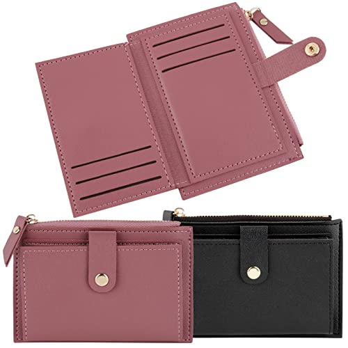 COLOFALLA 2 Stück Portemonnaie Damen Klein Geldbörse Geldbeutel Mini Kartenetui Kartenhalter Brieftasche für Frauen Herren Geburtstag Geschenke (Schwarz+Hellrot) von COLOFALLA