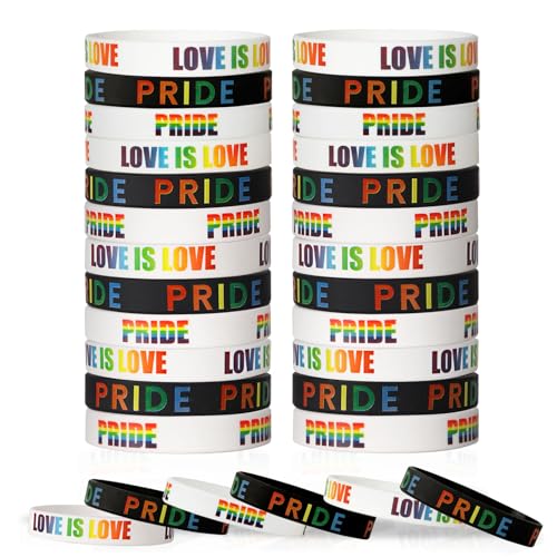 COLOFALLA 24 pcs Regenbogen Armband Pride Month Gay Armband LGBTQ Armband Gay Pride Month Accessoires Gummi Armband für Gay Party LGBTQ Party Pride Parade von COLOFALLA