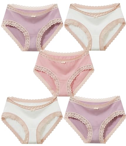 COLORFULLEAF Unterhosen Damen Bambus Spitze Unterwäsche Frauen 5er Pack Bequeme Weich Hipster Atmungsaktiv Sommer Bikinis Panties（5B,L von COLORFULLEAF