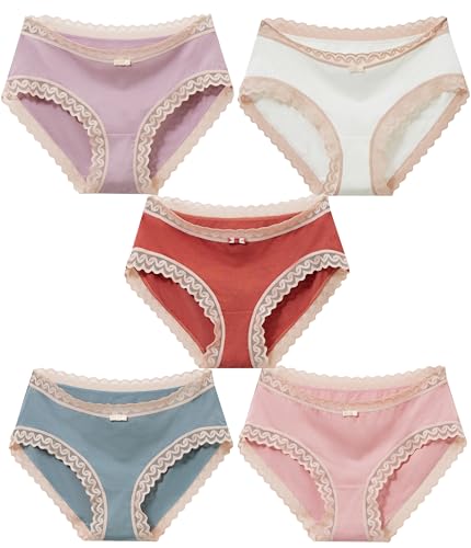 COLORFULLEAF Unterhosen Damen Bambus Spitze Unterwäsche Frauen 5er Pack Bequeme Weich Hipster Atmungsaktiv Sommer Bikinis Panties（5C,2XL von COLORFULLEAF