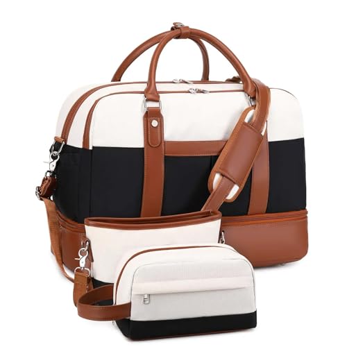 COLseller Reisetasche Damen Handgepäck Tasche Sporttasche Damen Herren mit Schuhfach Weekender Travel Bag für Kurze Reisen, Airline, Krankenhaus, Strand,White von COLseller