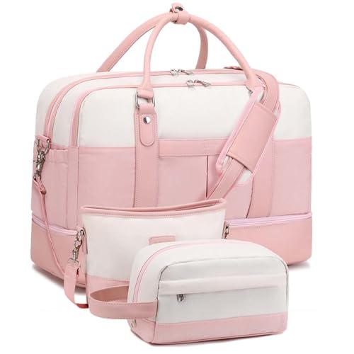 COLseller Reisetasche mit Handschlaufe Weekender Bag Damen Travel Bag Weekender Herren für Reisen, Urlaub Übernachtung, Krankenhaus, Camping Sporttasche Krankenhaustasche Weekendertasche,Pink von COLseller