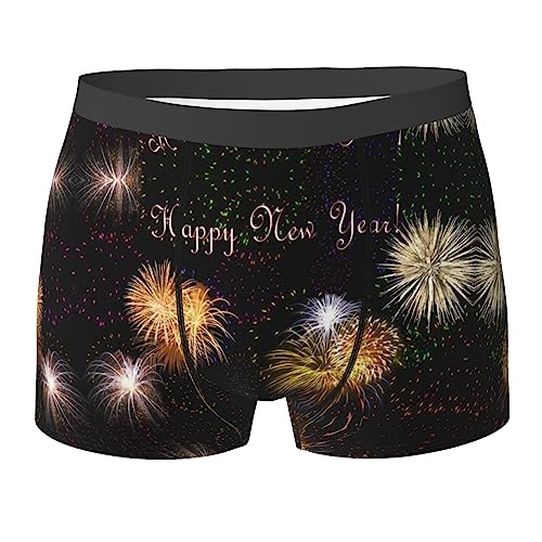 COMAAM Happy New Year Herren Boxershorts (Multi-Faceted) Herren Elastische Boxershorts Leggings Unterhosen, Schwarz, XX-Large von COMAAM